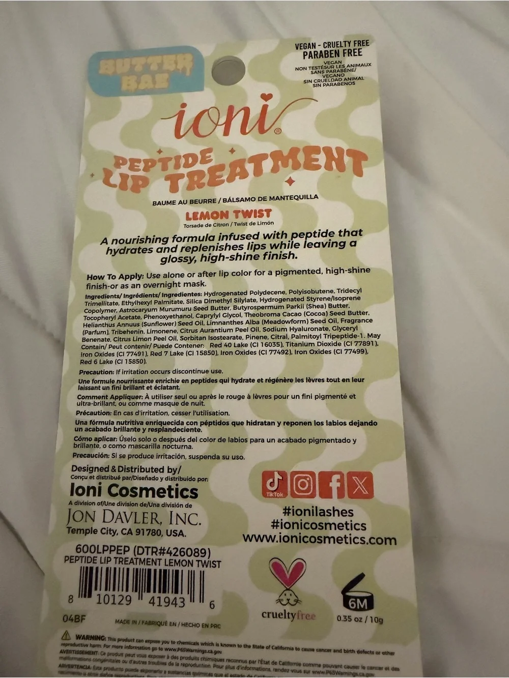 Butter Bar Peptide Lip Treatment (Lemon Twist)